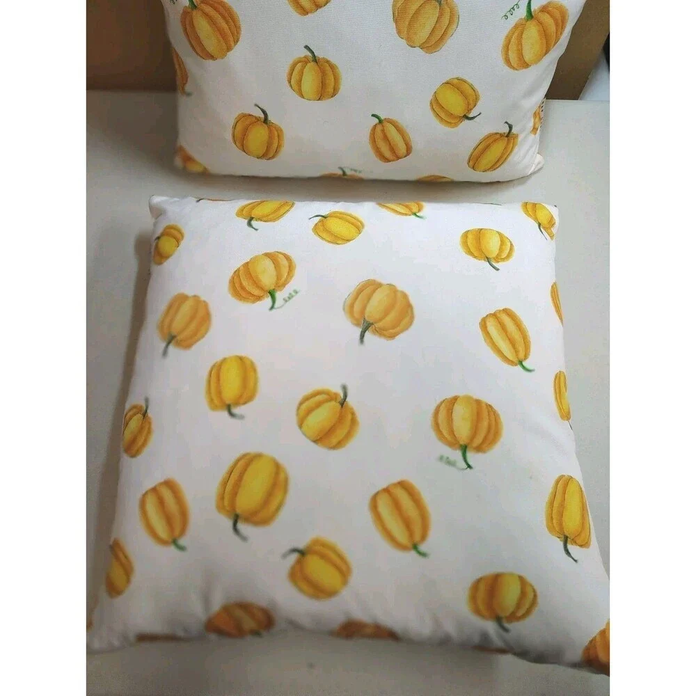 Rae Dunn Autumn Pumpkin Accent Pillows Feather Down Insert Removable Covers